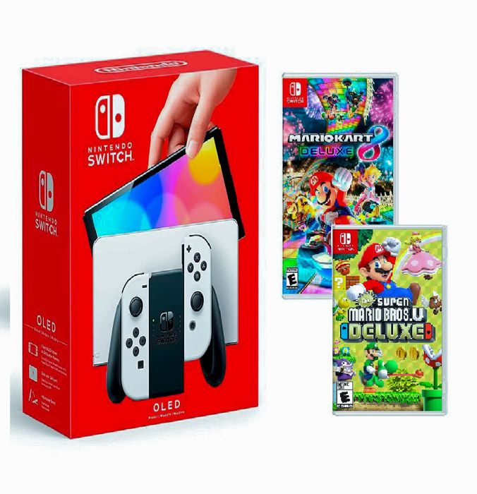 Consola OLED Blanco NINTENDO SWITCH HEGSKAAAA+ Mario Mario Bros. U Deluxe y Mario Kart 8
