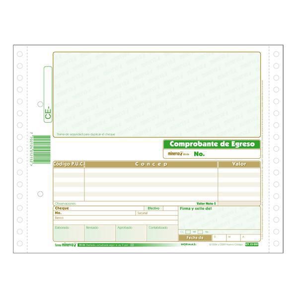 COMPROBANTE EGRESO CHEQ 100H MINERVA img #1