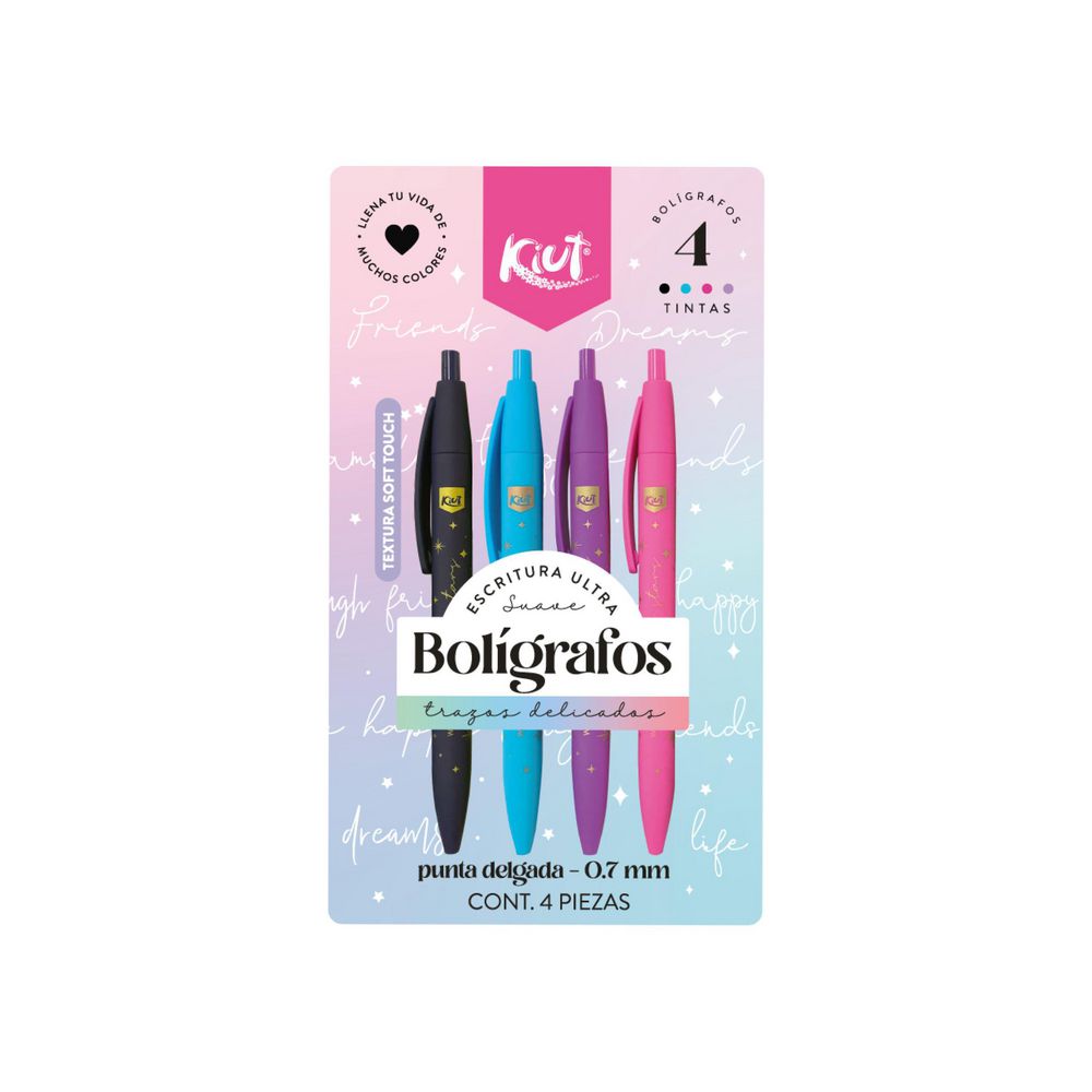 Lapiceros punta delgada X4 Colores KIUT
