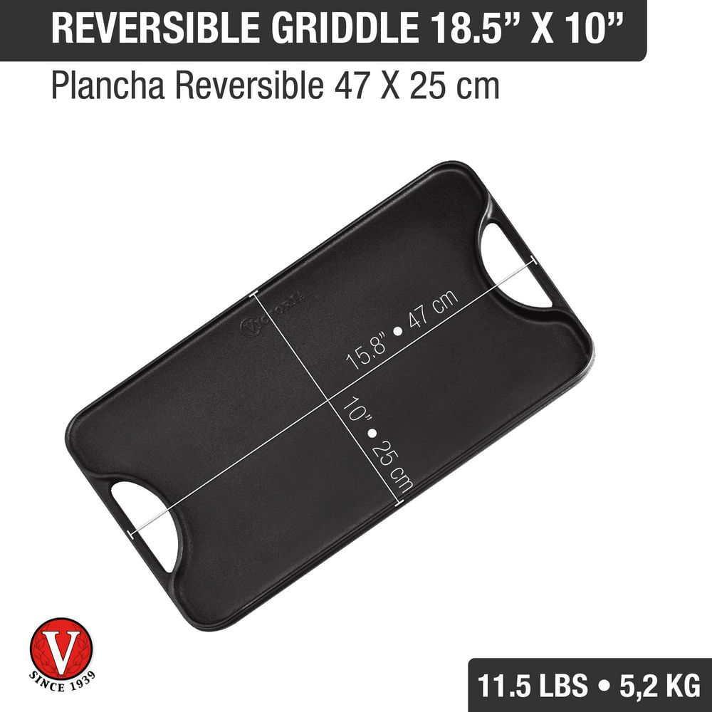 Plancha Rectangular Reversible c/ asa de Hierro Precurado 33x21cm. VICTORIA  made in Colombia.
