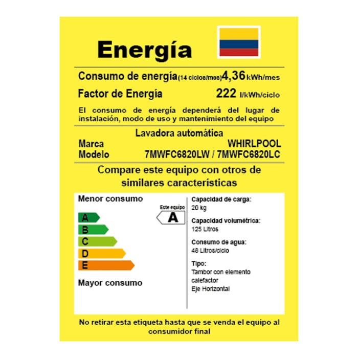 Lavadora Secadora WHIRLPOOL 20 kg Blanca 7MWFC6820LW img #6