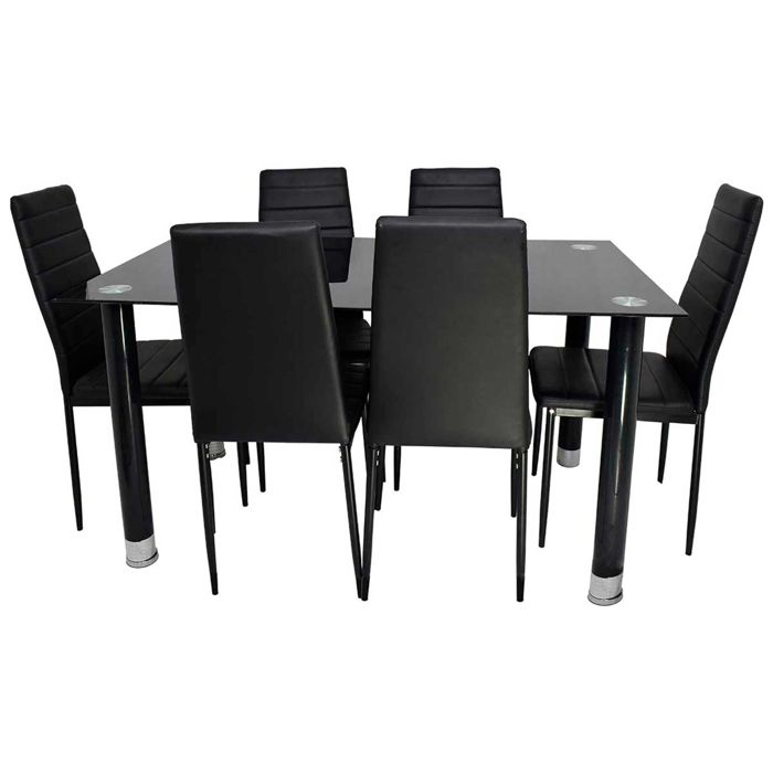Comedor Talavera En Vidrio Rectangular 6 Puestos Negro