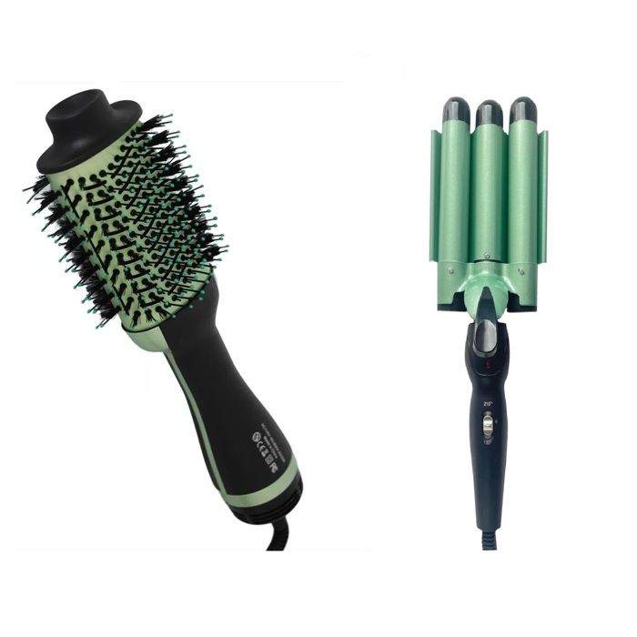 Combo Cepillo Secador + Rizador Ondas De Sirena Aguacate