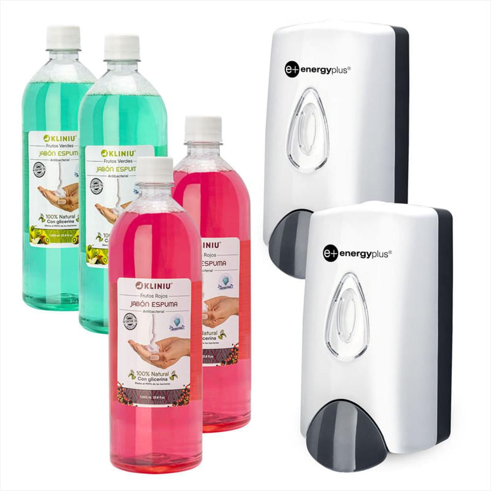 Kit Premium 2 Dispensadores 4 Jabones Espuma 1000Ml
