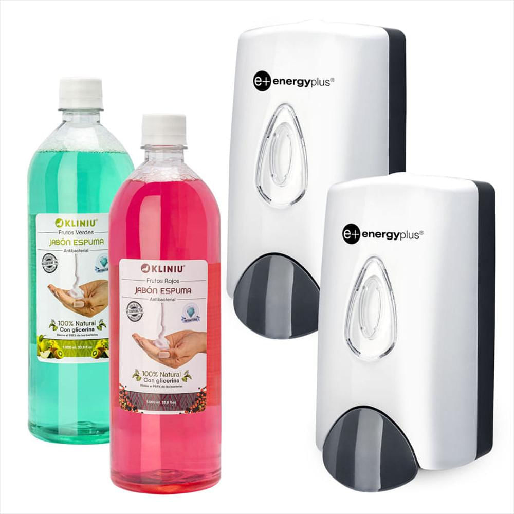 Kit 2 Dispensadores 2 Jabones Espuma Antibact 1000Ml