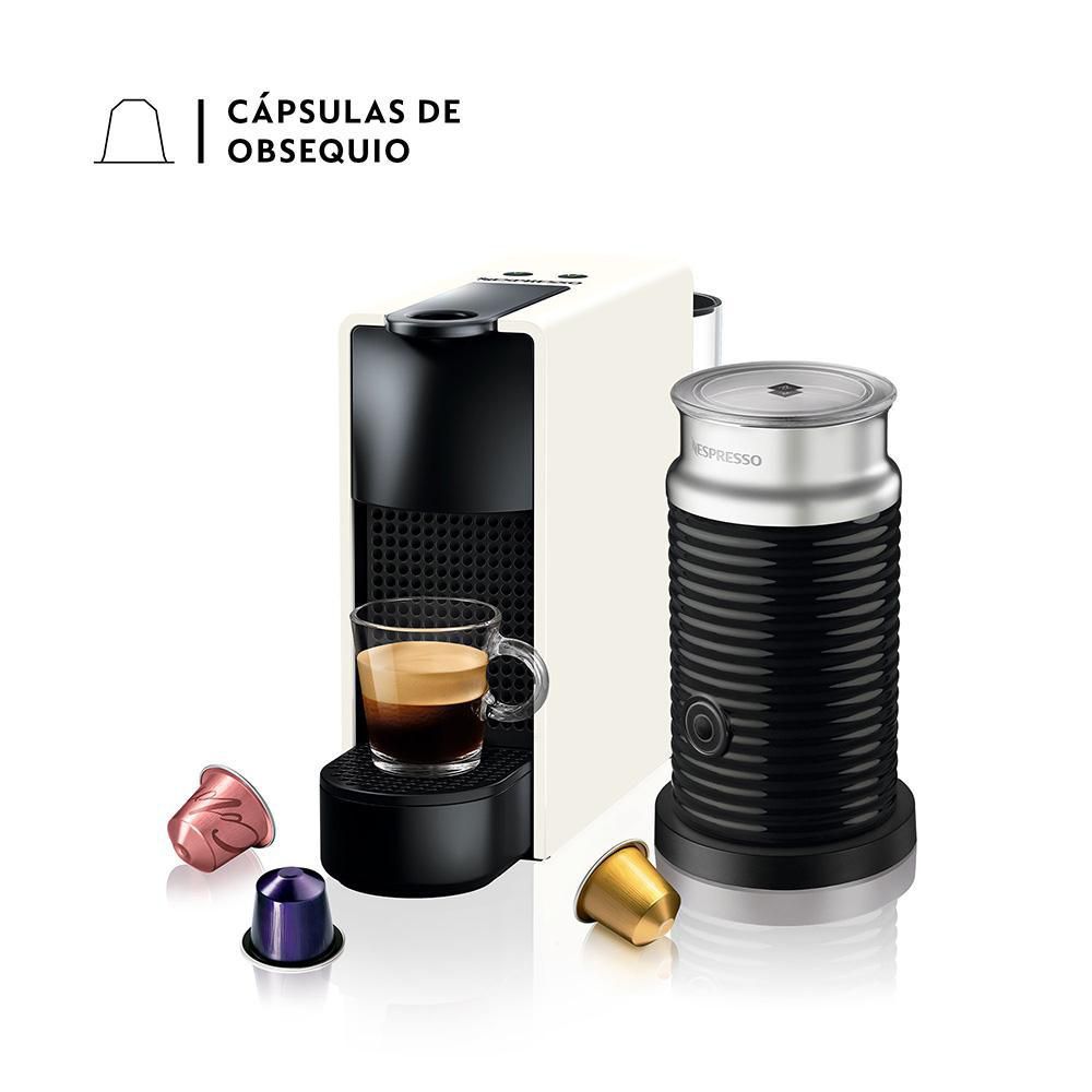 Cafetera Blanca + Espumador de leche NESPRESSO Essenza Mini