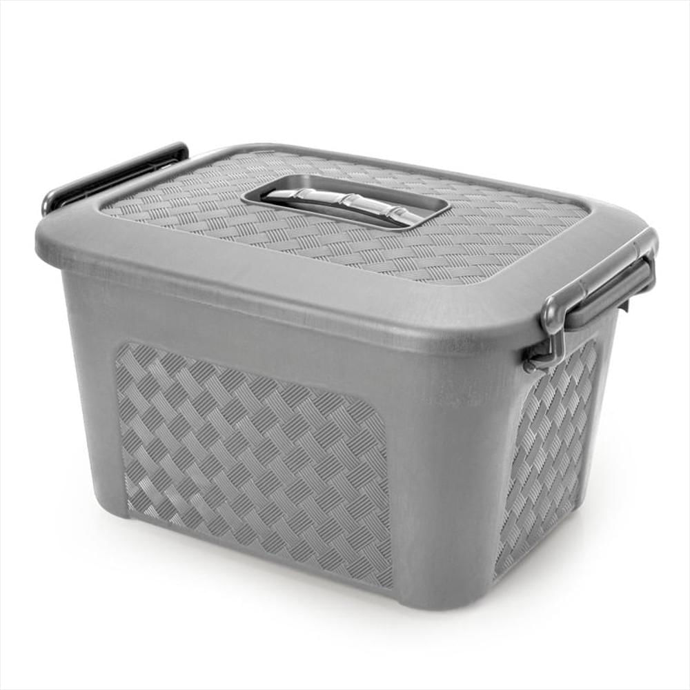 Cajonera Plástica Organizadora Con Tapa Caja Grande De 40L Gris