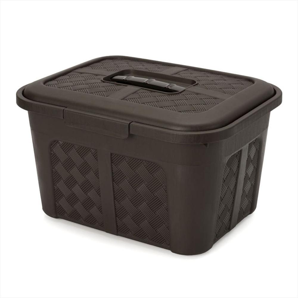 Cajonera Plástica Organizadora Con Tapa Cajas O Canastas 10L Café