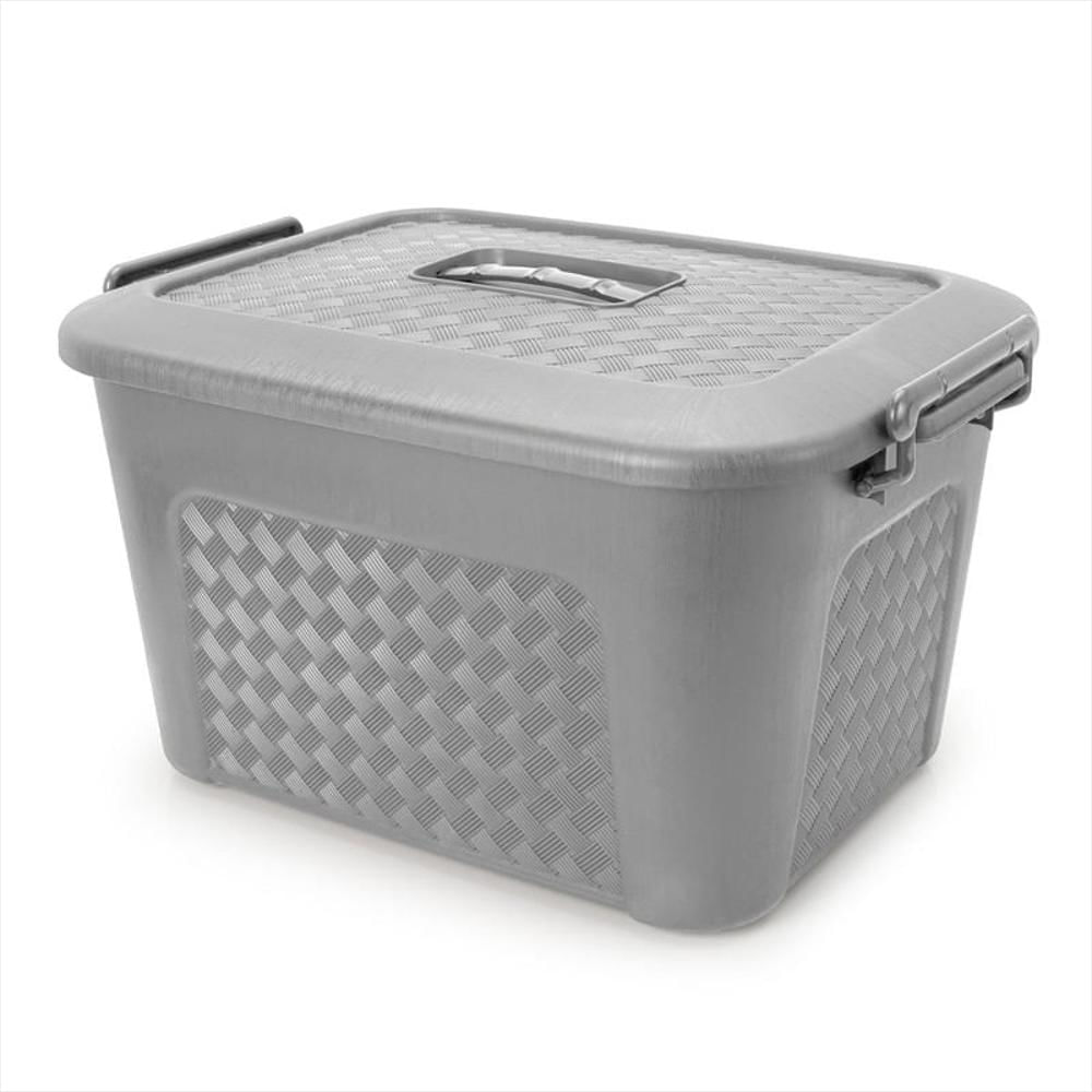 Cajonera Plástica Organizadora Con Tapa Caja Grande De 23L Gris