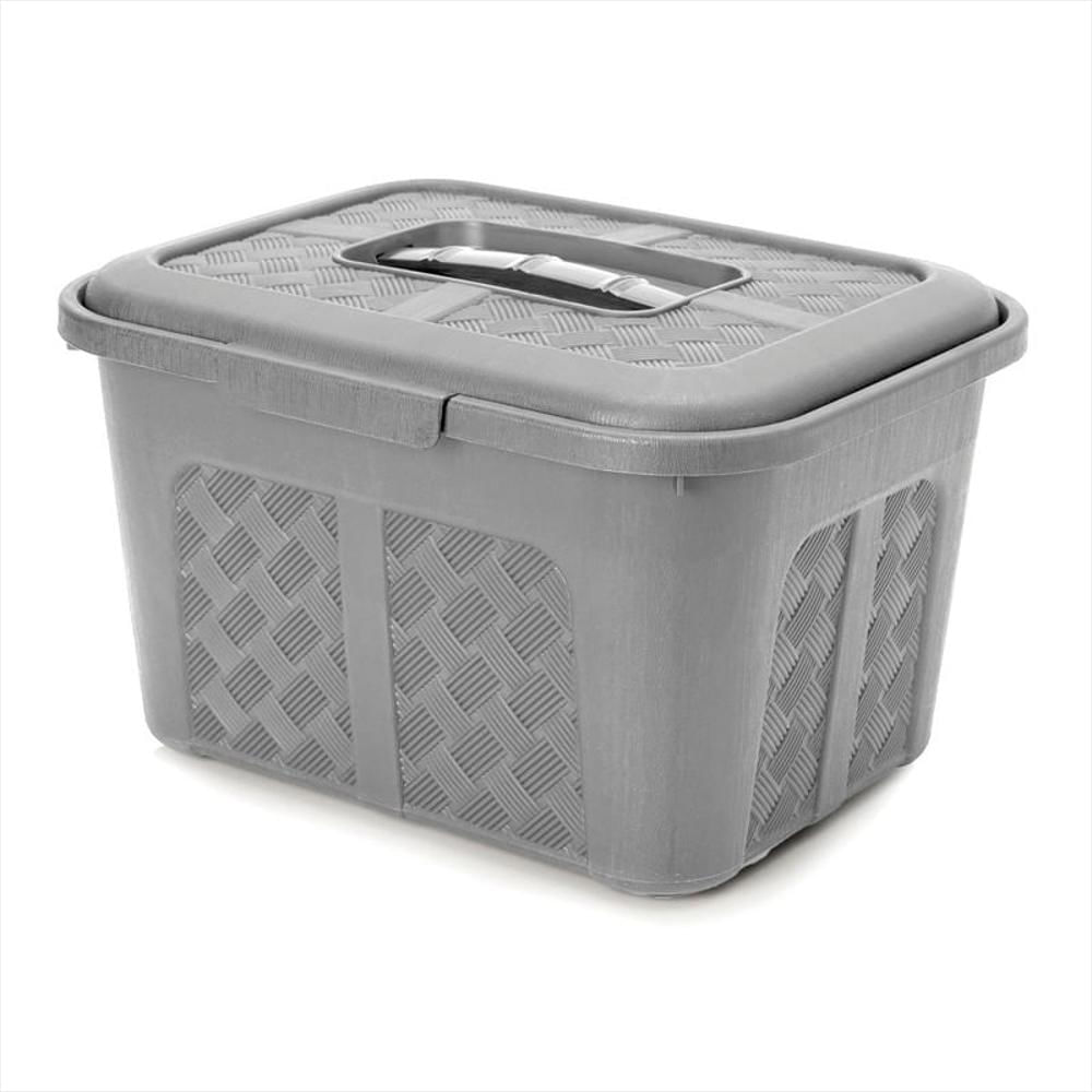 Cajonera Plástica Organizadora Con Tapa Cajas O Canastas 6L Gris