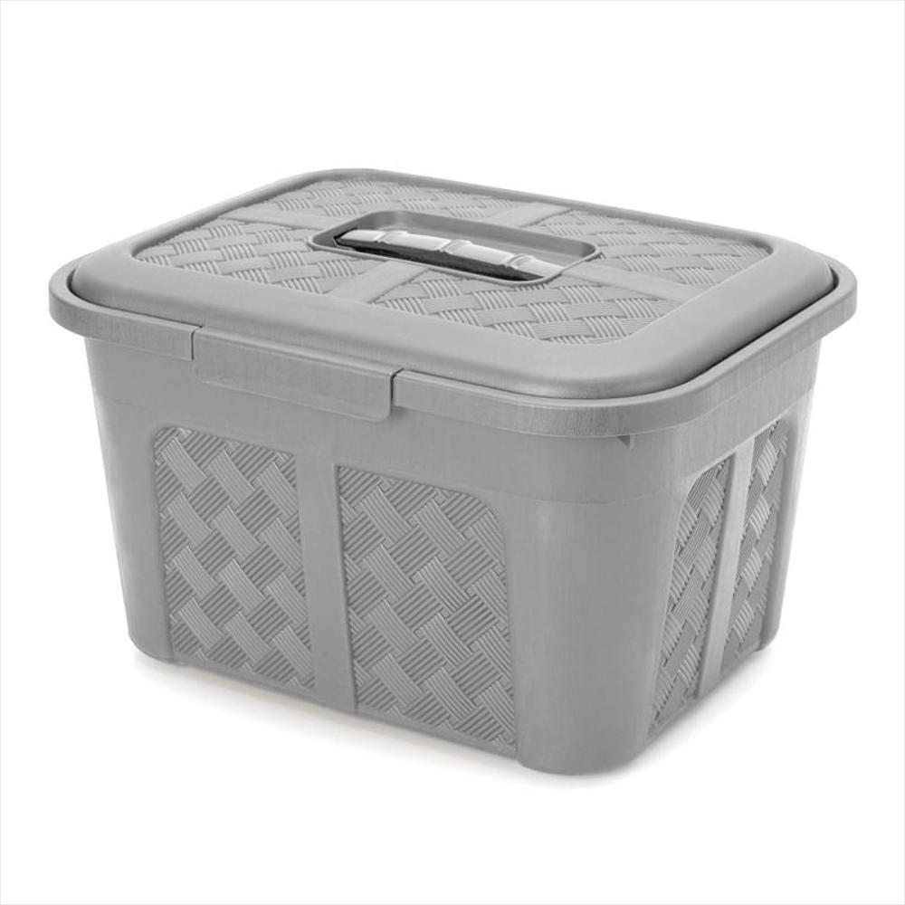 Cajonera Plástica Organizadora Con Tapa Cajas O Canastas 10L Gris
