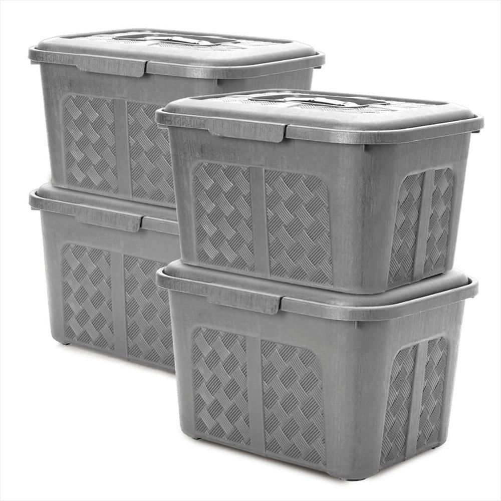 Set X4 Cajoneras O Cajas Plásticas Organizadoras Con Tapa 6L Gris