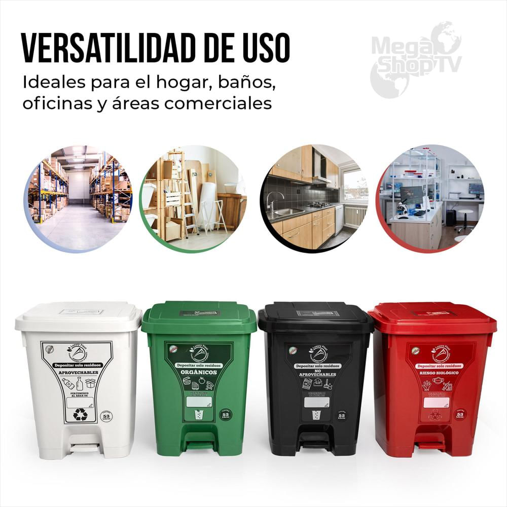 Punto Ecológico Con 4 Canecas Reciclaje Con Pedal Grande 53L img #3