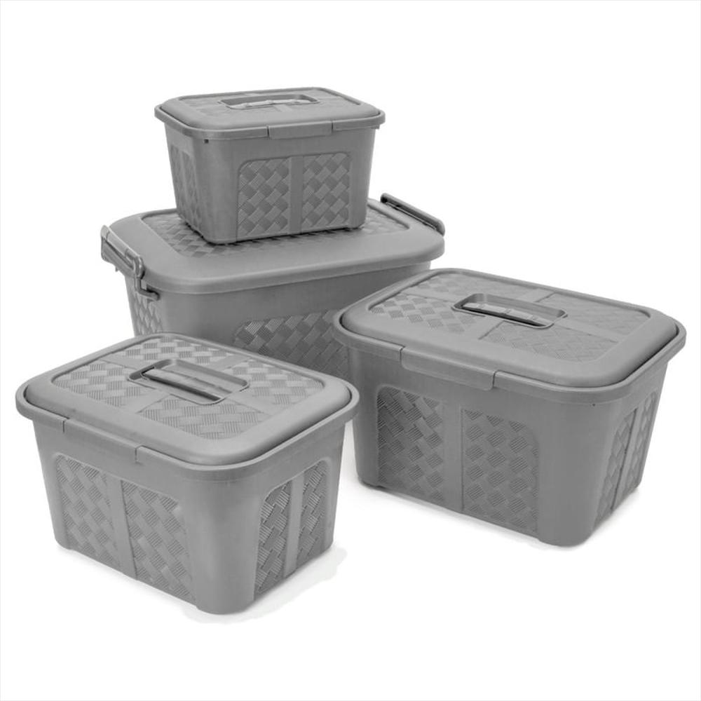 Set X4 Cajoneras Plásticas Organizadoras Diferentes Tamaños Gris