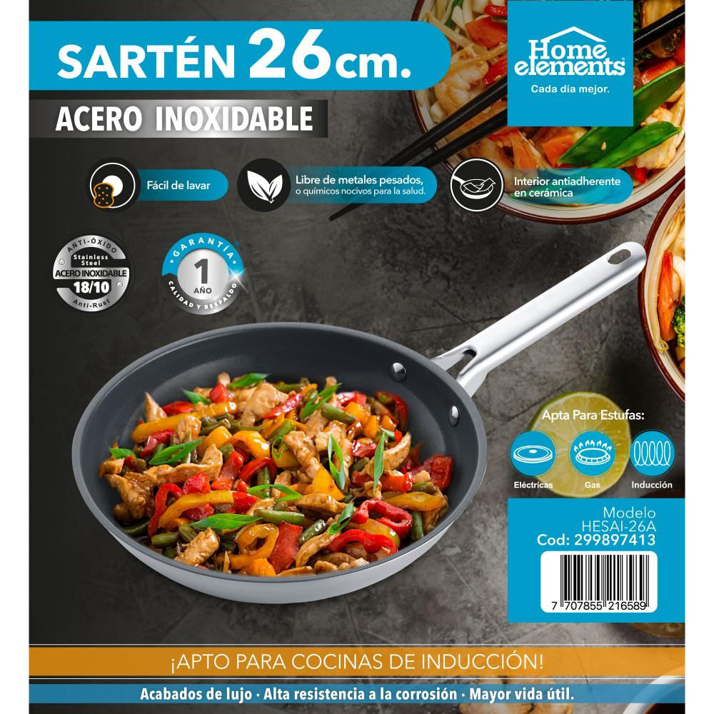 Sarten 26 Cm Sin Tapa Acero Inoxidable Interior Antiadherente img #4