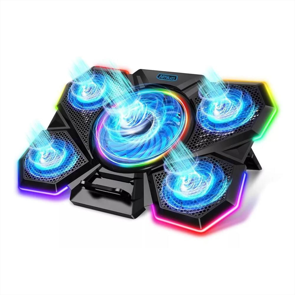 Base Refrigerante Gamer Para Portátil De 12 pulgadas A 17 pulgadas Luz Led Rgb 5 Ventiladores