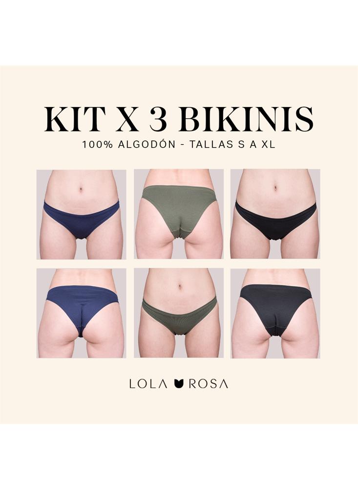 Kit X3 Panties Bikinis Lola Rosa 100% Algodón