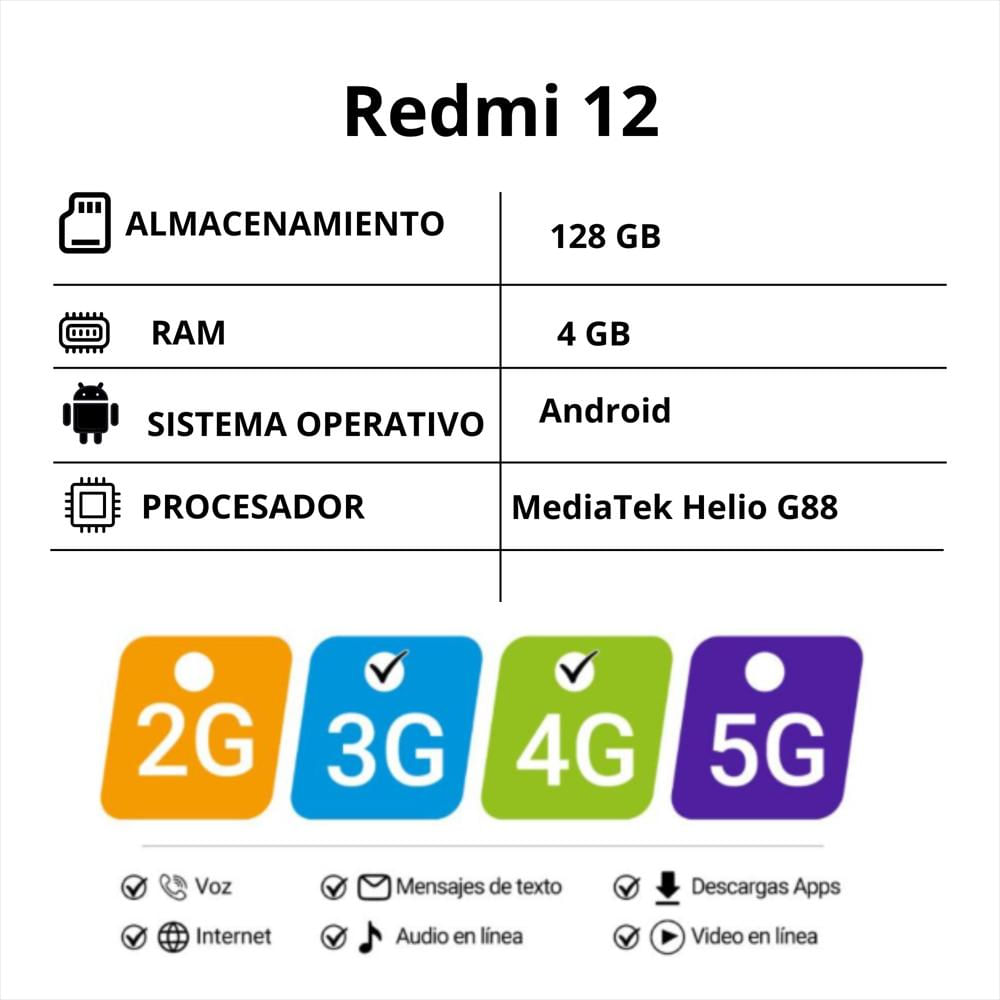 Celular Xiaomi Redmi 12 4 Gb + 128 Gb Negro img #3