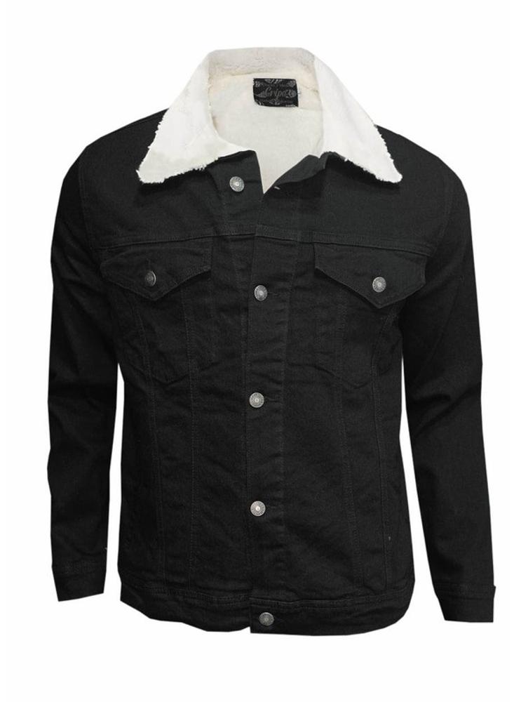 Chaqueta De Jean Para Hombre Negra Forrada En Ovejero Blanco img #1