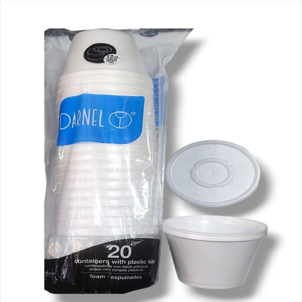 Contenedor Espumado 12 Onz Blanco Con Tapa Rigida X 20 Unds Darnel img #1