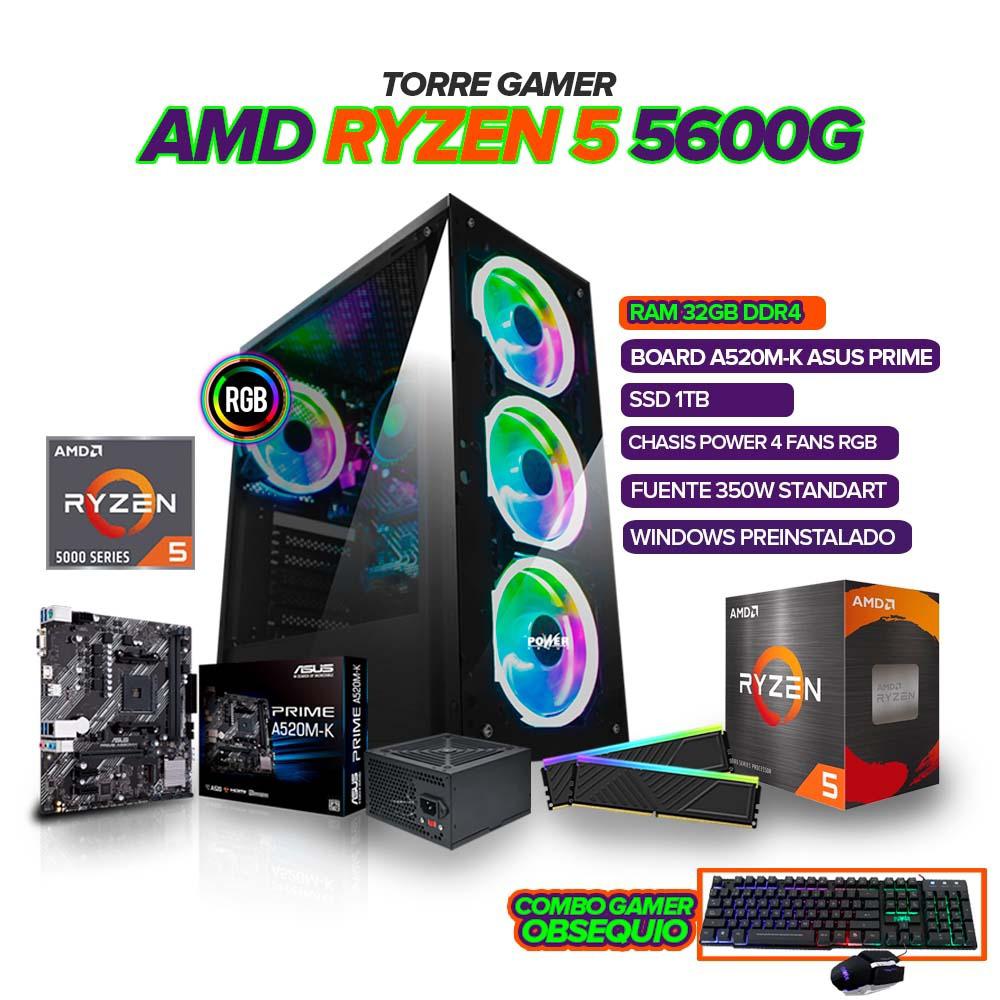 Pc Gamer Amd Ryzen 5 5600G/ Ram 32Gb Ddr4/ Ssd 1Tb/ Board A520 Asus Prime/ Chasis 4 Fans 4Gb/ Combo Gamer De Obsequio