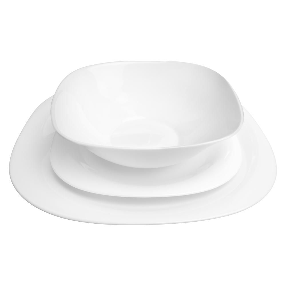Vajilla Blanca en Opal Quebec Cuadrada 12 Piezas ESSENZA S65983