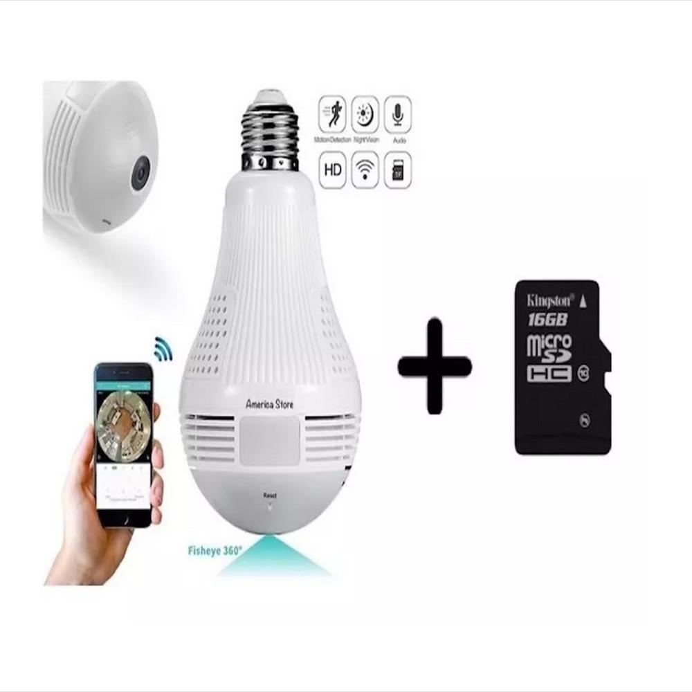 Combo Camara De Seguridad Bombillo 360 Wifi + Micro Sd 16Gb