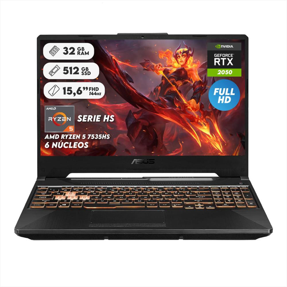 Computador Portátil Gamer Tuf Asus R5 7535H Ram 32Gb Ssd 512 Grafica Rtx 2050 Fhd Negro