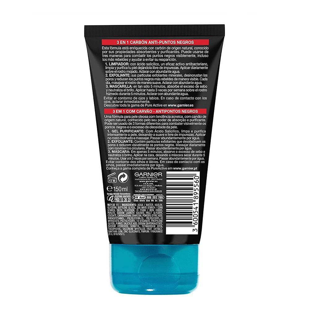 Mascarilla GARNIER SKIN ACTIVE Carbón Activo 3 En 1 (150 ml) img #2