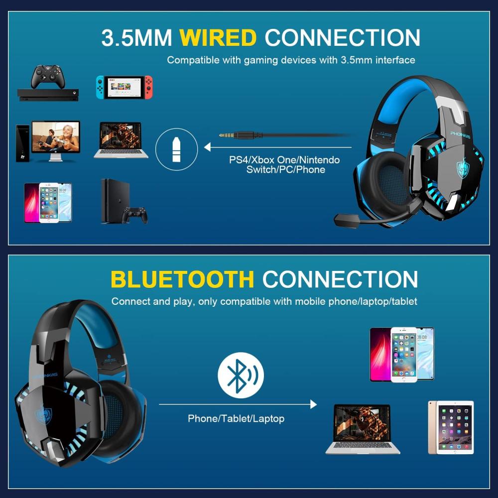 Audífonos Gamer Bluetooth Inalambricos G2000 Pro Phoinikas Azul img #3