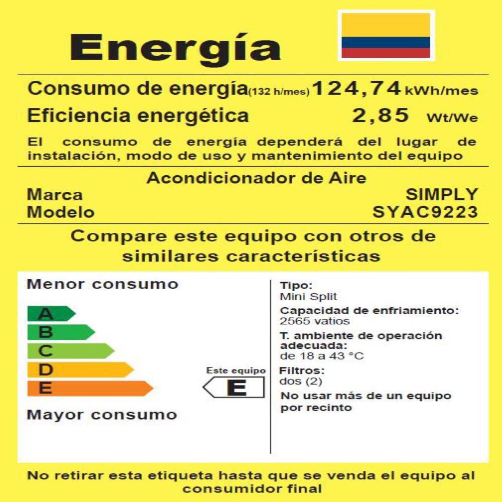 Aire Acondicionado  SIMPLY TURN ON 9000 Btu 220 V SYAC9223 img #2