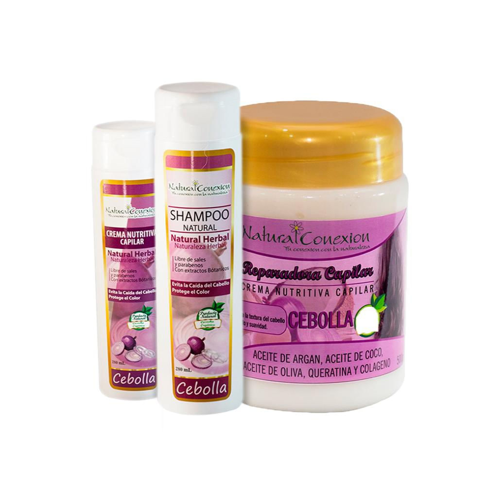 Kit Shampoo Crema Nutritiva Y Repolarizador Capilar Cebolla