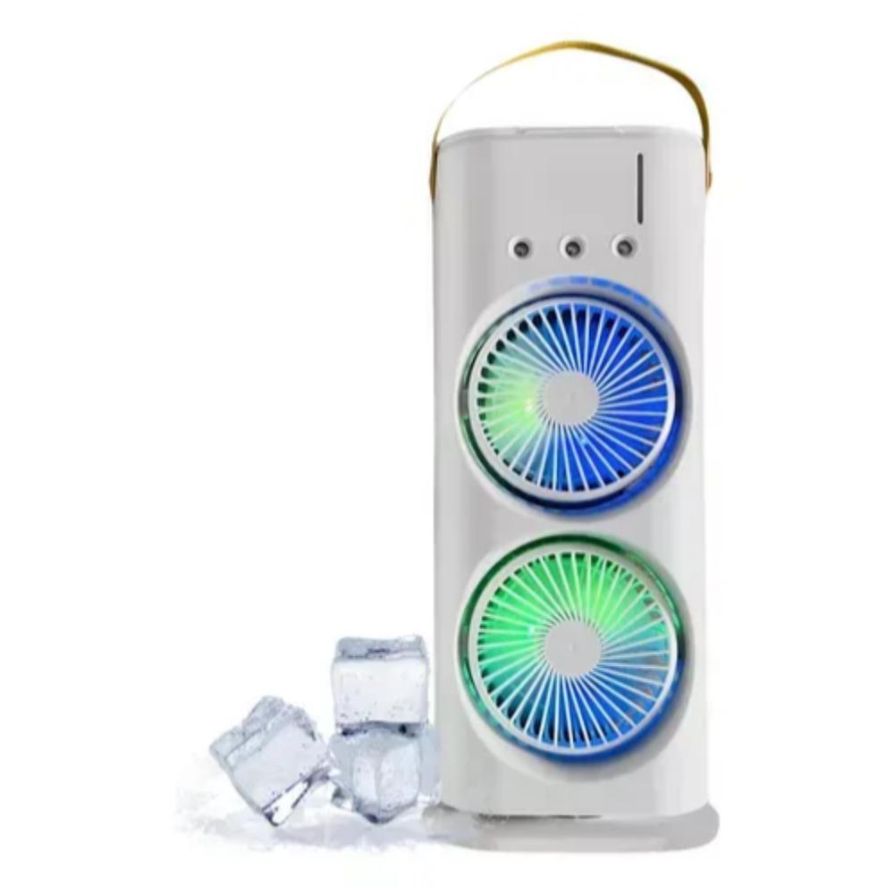 Aire Acondicionado Doble Portátil Recargable Con Humificador 3 En 1 Luz Led