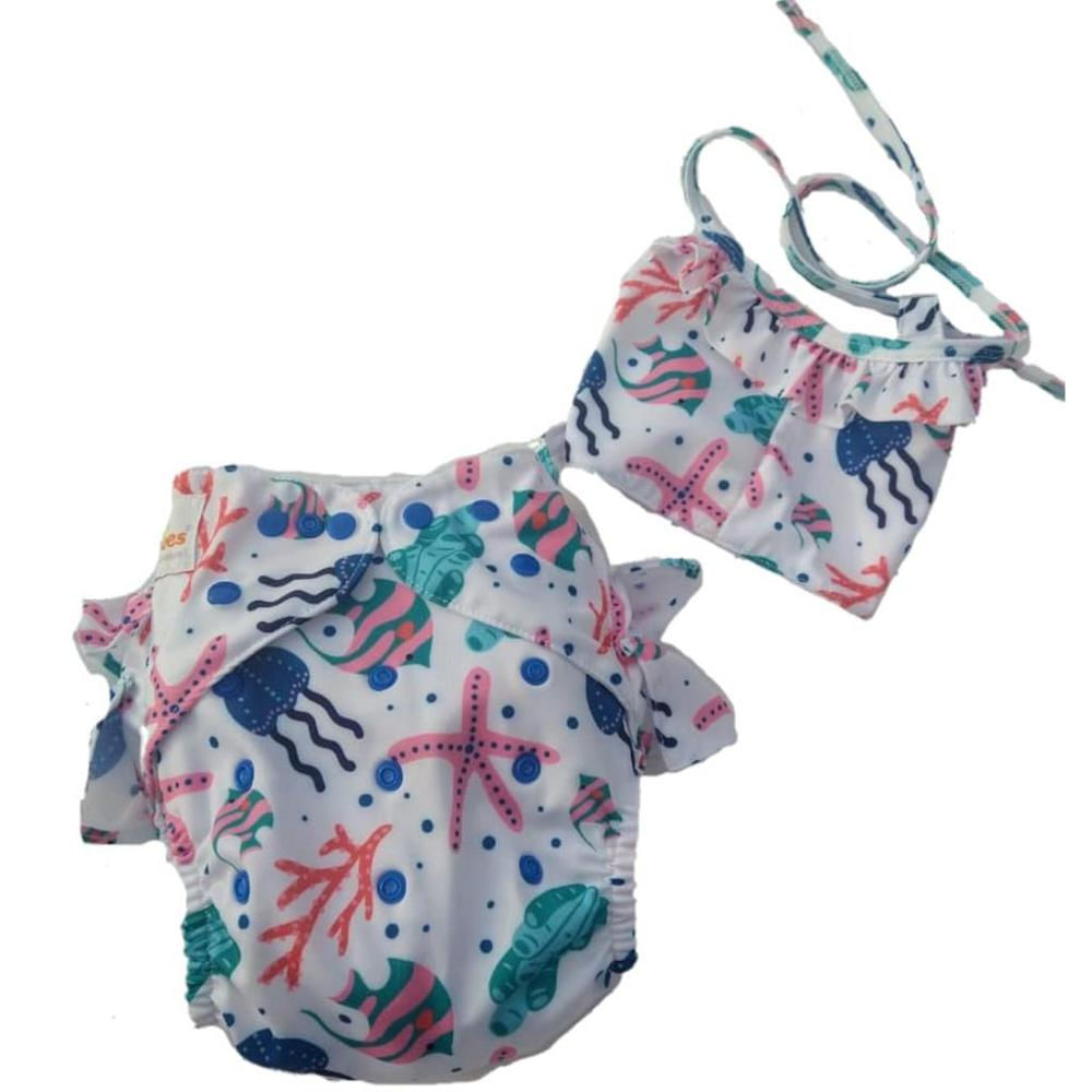 Pañal Ecológico Reutilizable Para Piscina Niña Con Top Meduzas