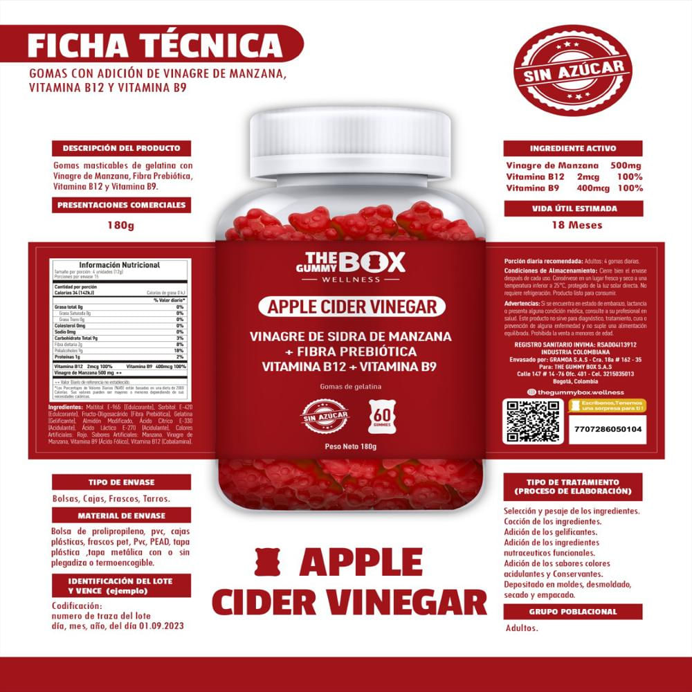 Gomitas The Gummy Box Suplementos Con Vinagre De Sidra De Manzana X 60 img #5