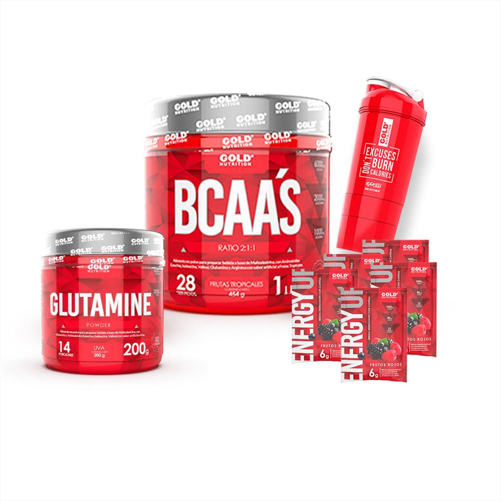 Aminoacidos Bcaas 1Lb + Glutamina 200 Gr + Shaker Energy Up