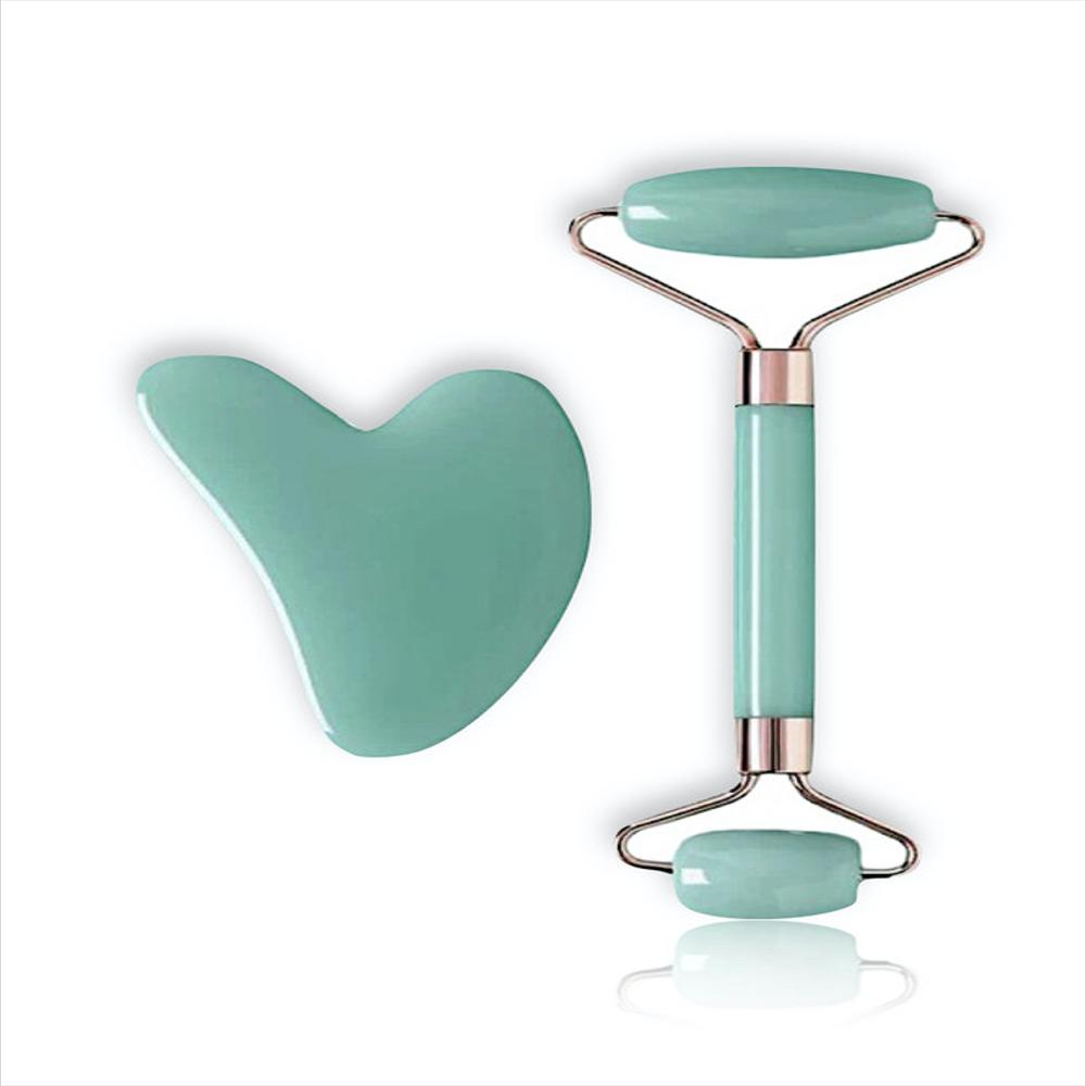 Rodillo Facial Jade Doble Acción + Tablero Gua Sha