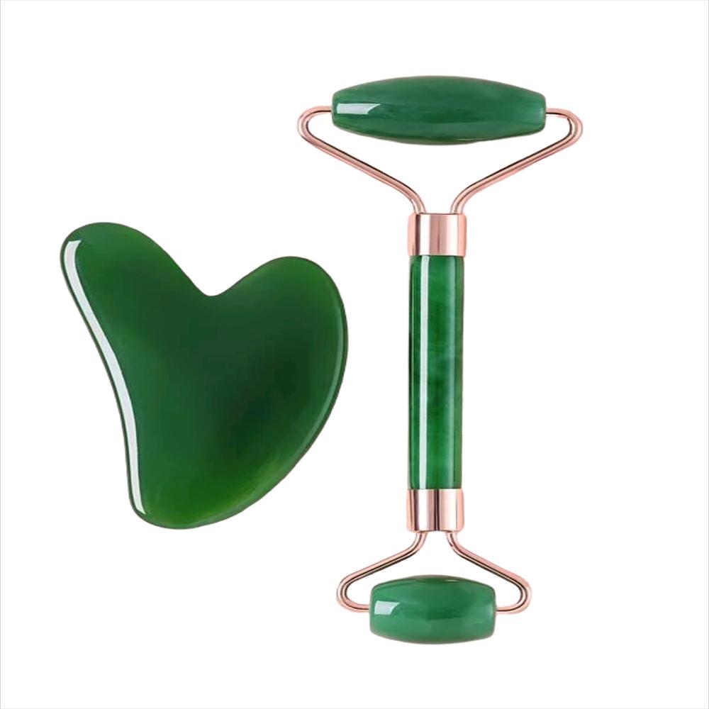 Rodillo Facial Jade Doble Acción + Tablero Gua Sha