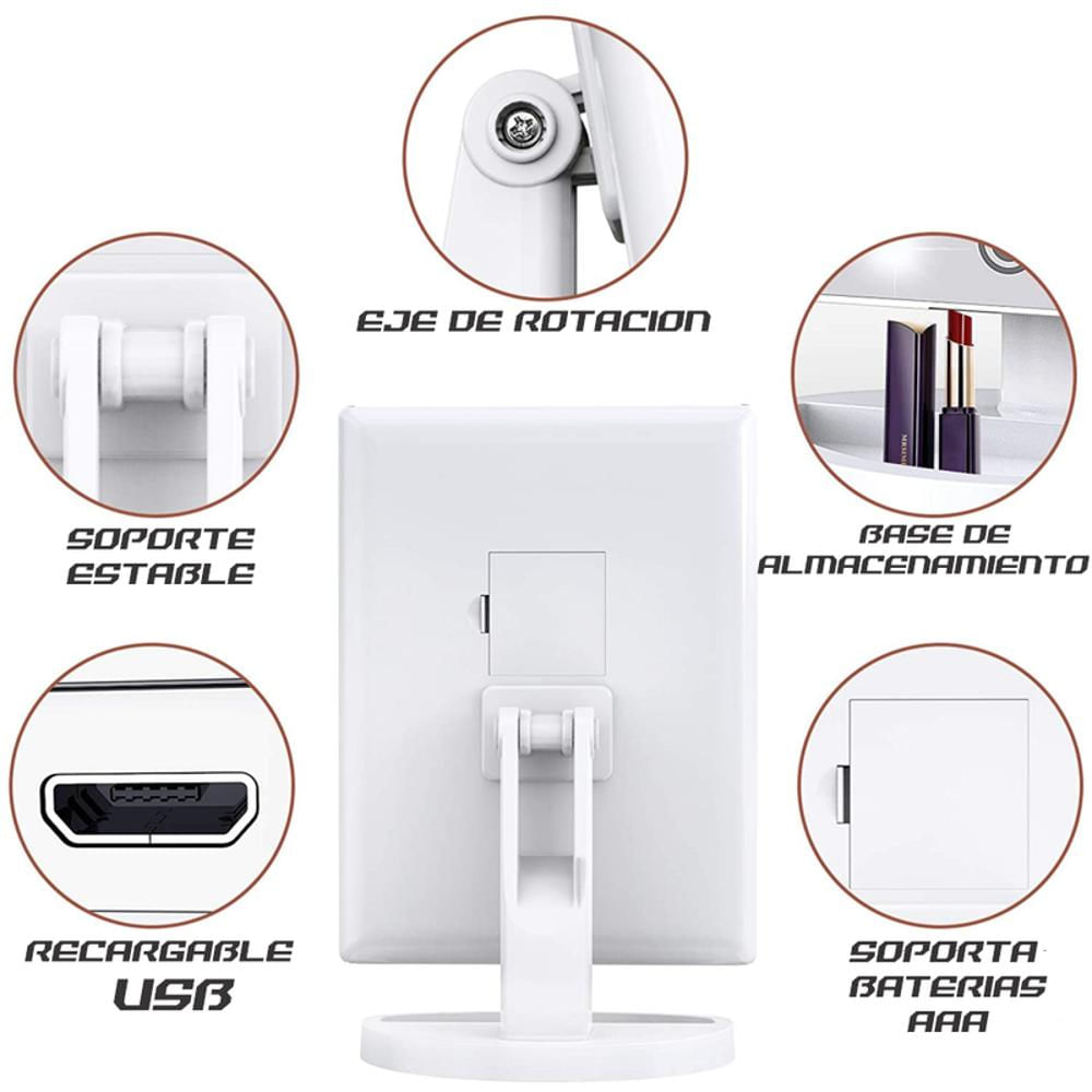 Espejo Maquillador Tactil Con Luces Led Superstar Recargable Rosa img #2