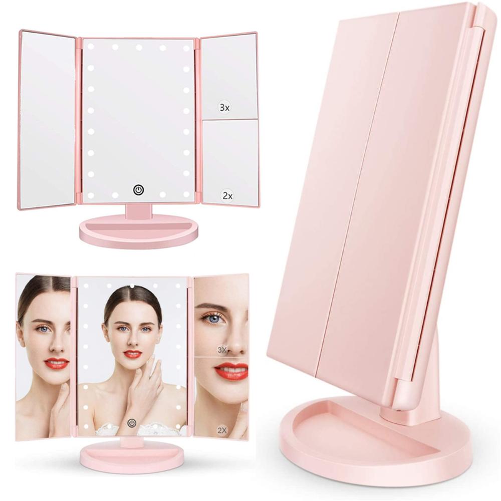 Espejo Maquillador Tactil Con Luces Led Superstar Recargable Rosa
