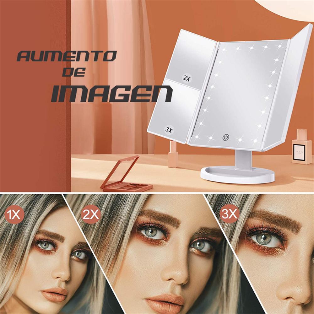 Espejo Maquillador Tactil Con Luces Led Superstar Recargable Rosa img #3