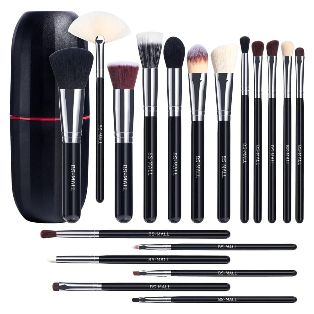 Brochas De Maquillaje Bs Mall Set De 18 Piezas Makeup Estuche Negro