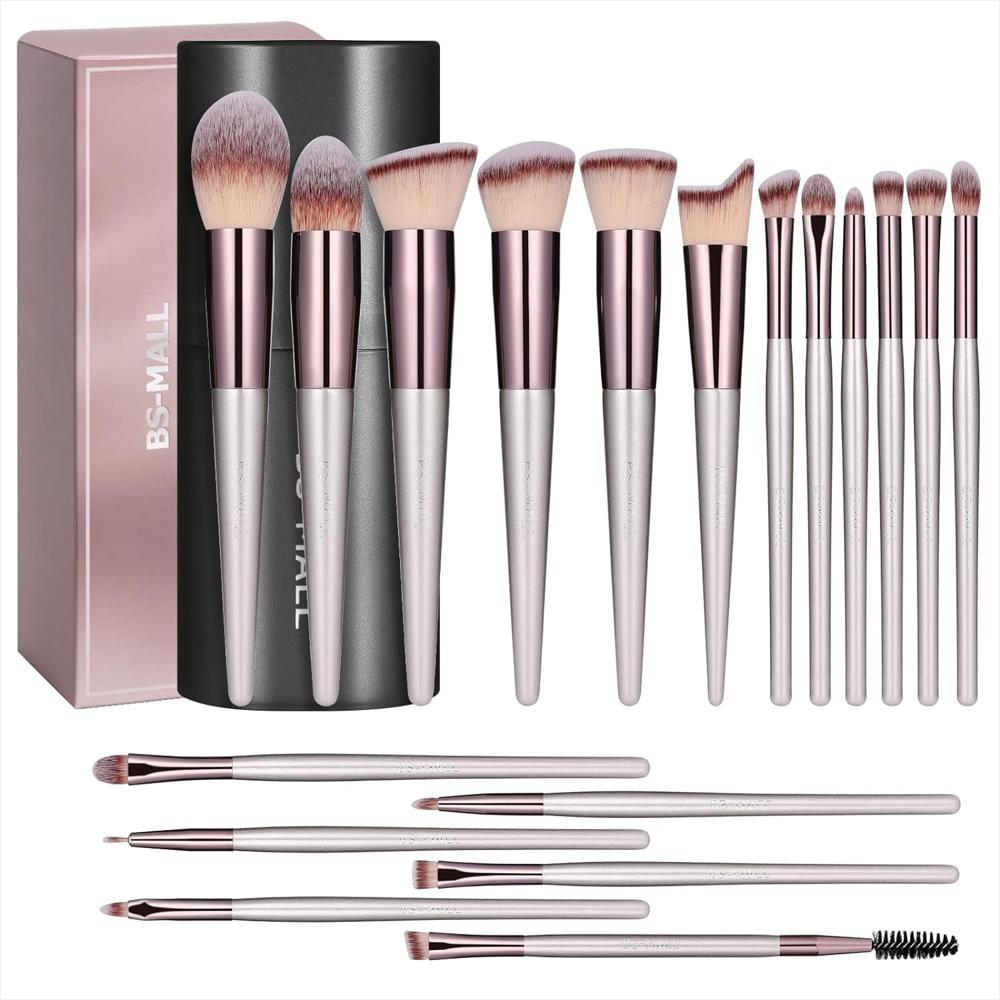 Set Brochas De Maquillaje 18 Piezas Bs Mall B066 Champagne Estuche Negro