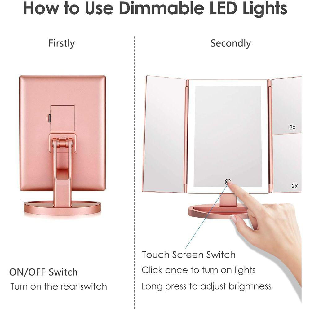 Espejo De Tocador Para Maquillaje Triple Czw Oro Rosa img #3