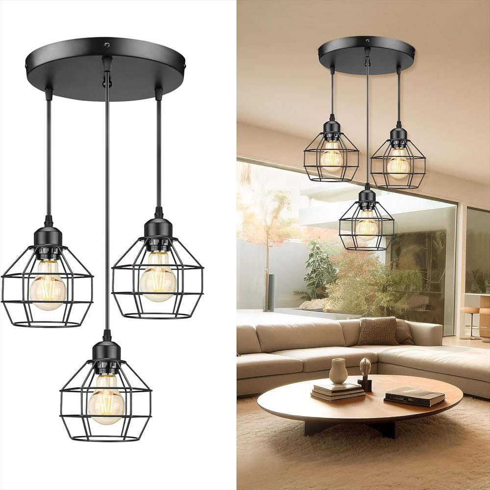 Lámpara Colgante De 3 Luces, Lámpara Colgante De Isla De Cocina De Granja Ajustable, Lámpara De Techo Colgante De Jaula