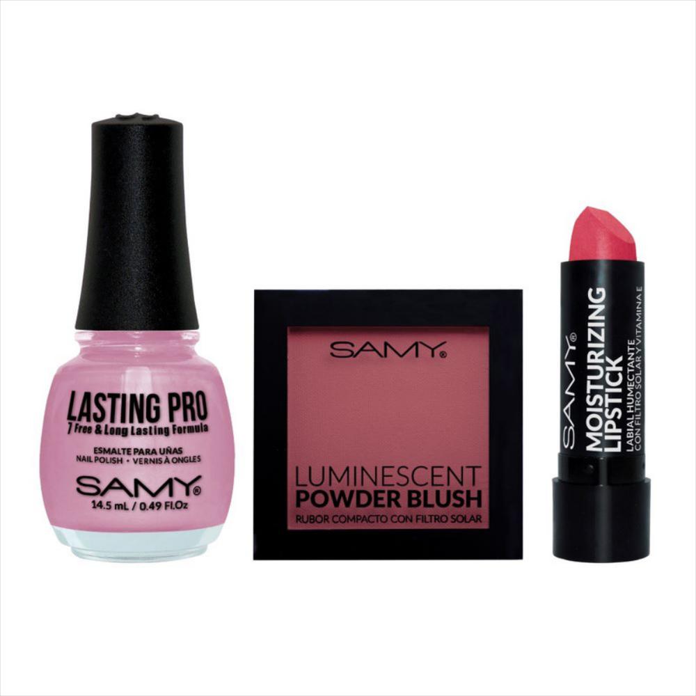 Combo Rubor Compacto Luminicent 03 Watermelon+Esmalte Para Uñas 44 Canberra+Labial Humectante 40