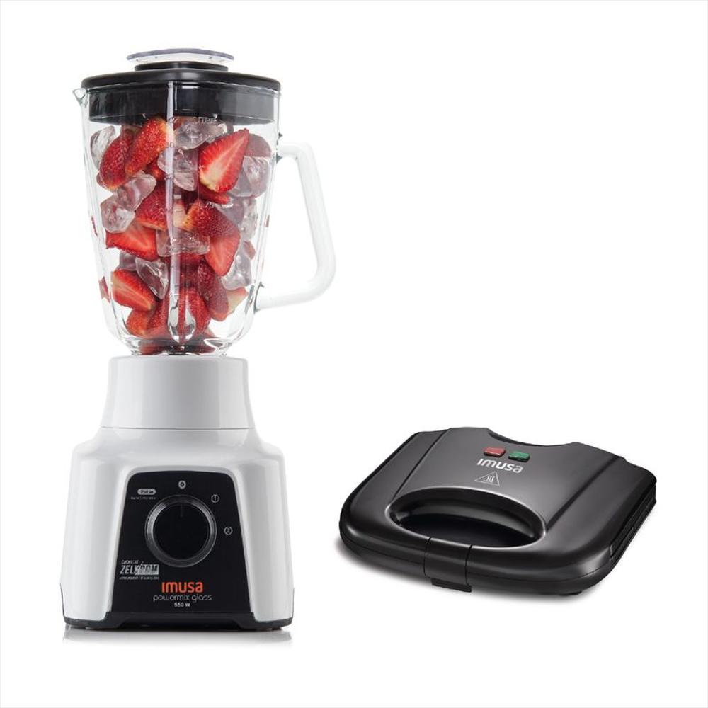Licuadora Imusa Powermix Plus Glass + Sanduchera Basic Negra img #1