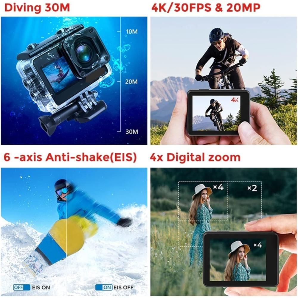 Camara Deportiva 4K Táctil Doble Pantalla Wifi Sumergible img #4