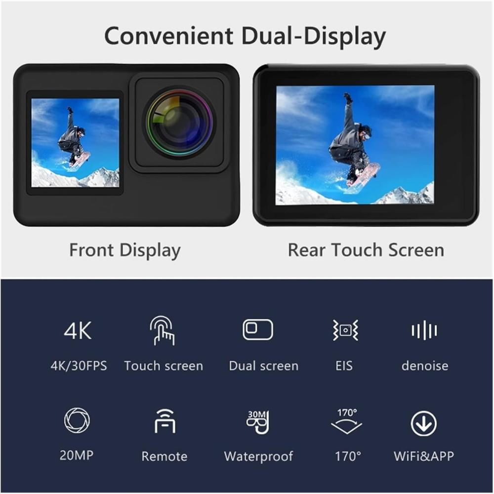 Camara Deportiva 4K Táctil Doble Pantalla Wifi Sumergible img #5