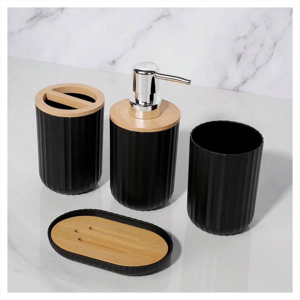Set 4 Pzs Accesorios Baño Jabonera Cepillos Dispensador Jabon Vaso Ng img #1